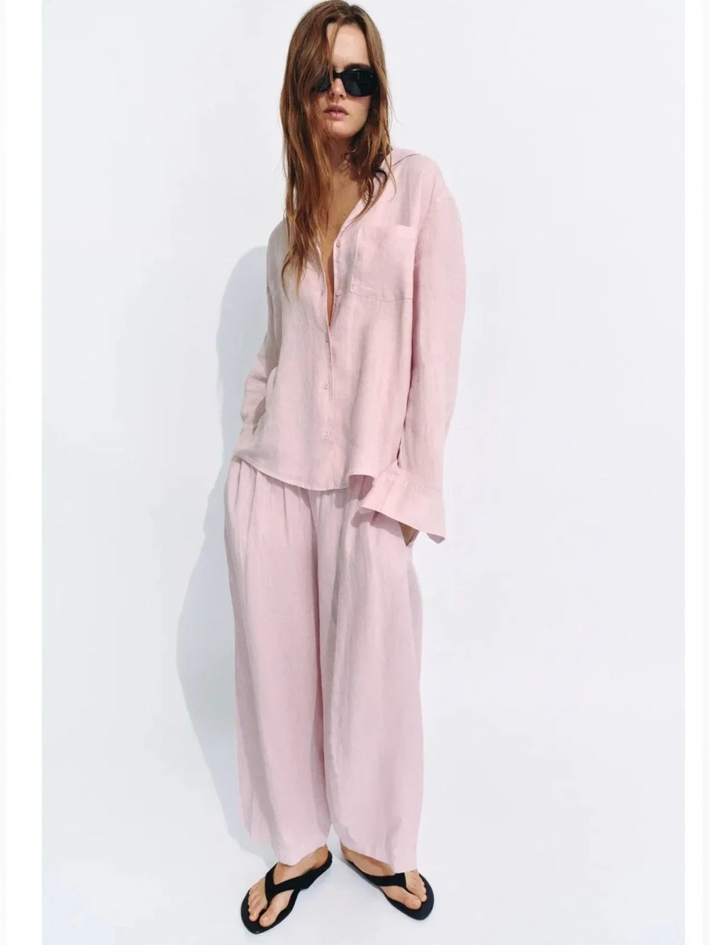 ZW Collection Zara Linen Barrel Pant in Light Mauve Pink